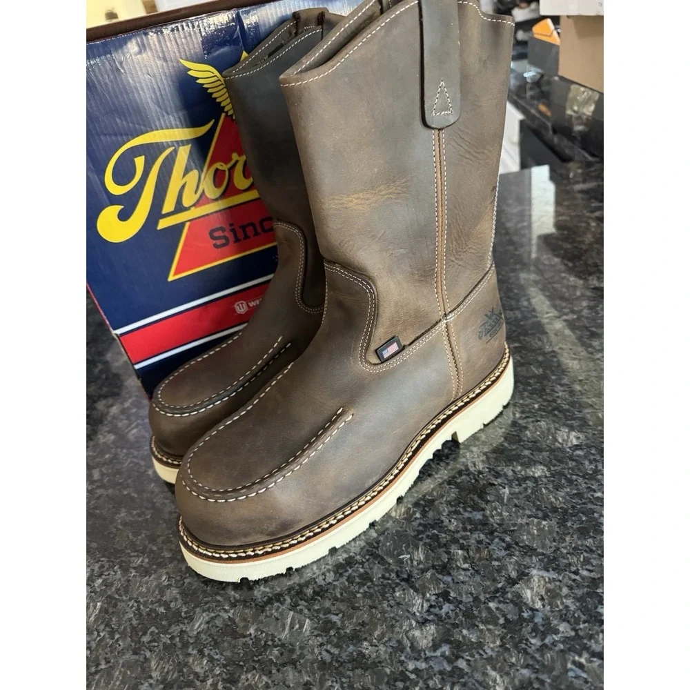 THOROGOOD AMERICAN HERITAGE 11″ SAFETY & MOC TOE CRAZY HORSE WORK BOOTS SZ 9.5‎
